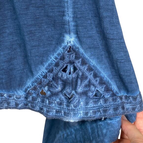 Free People Rip Tide Deep Blue Embroidered Eyelet Tunic Duster SZ S - Picture 10 of 16